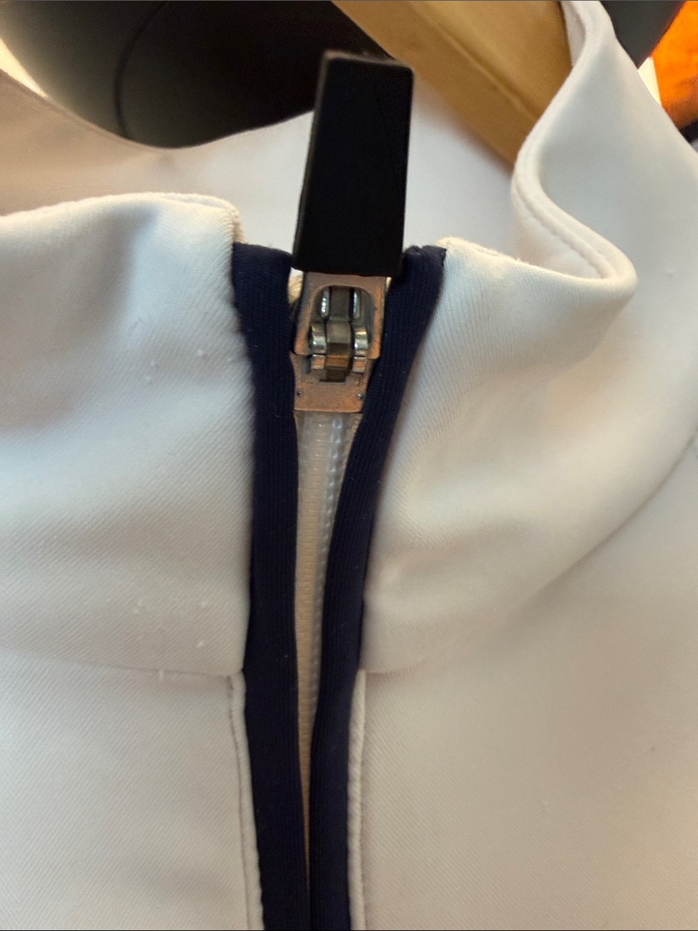 Boston Proper White and Navy Sporty Quarter-Zip Top with Locking Zipper - Picture 3 of 6